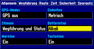 Einstellung im Register "ALLGEMEIN" fr den Batterietyp (gelb hinterlegt)